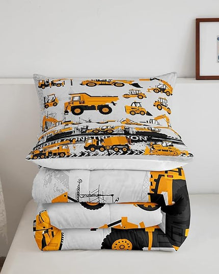 Under Construction Comforter Set Vehicles Truck Car Bedding Set for Kids Boys Girls Children Cartoon Excavator Comforter Room Decor Machinery Bulldozer Crane Duvet Set Full Size - LeafyLoom