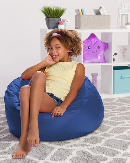 Posh Creations Structured Comfy Seat for Playrooms and Bedrooms, Large Bean Bag Chair, 100in Round Classic Bean Bag, Navy - LeafyLoom
