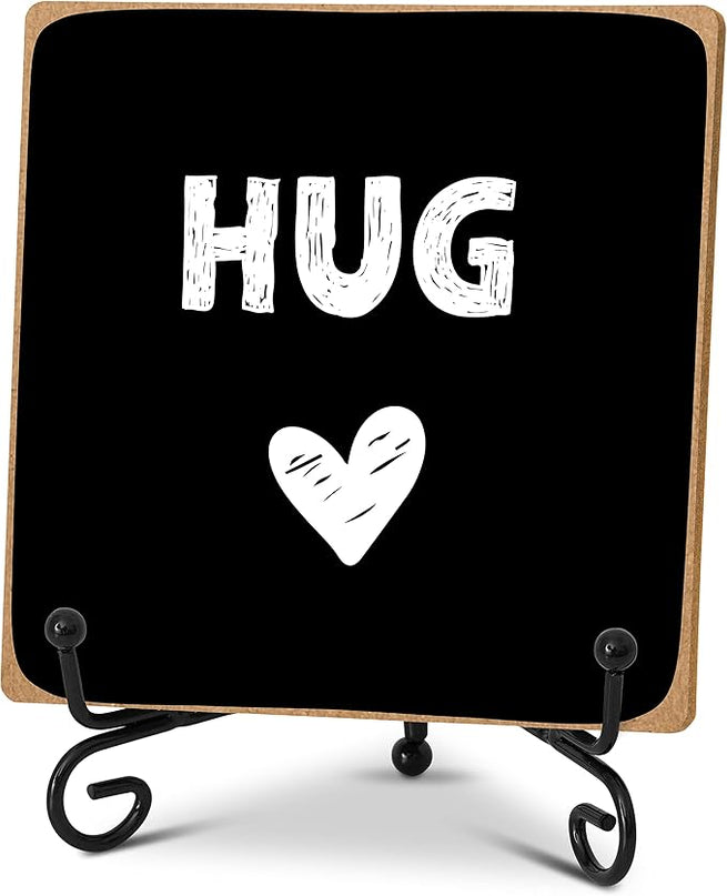 Hug - Home Office Desk Decor Wood Plaque with Stand, Love You Gifts, Thinking of You Gifts for Women Friends Girlfriend Boyfriend Mom Sisters - A02 - LeafyLoom