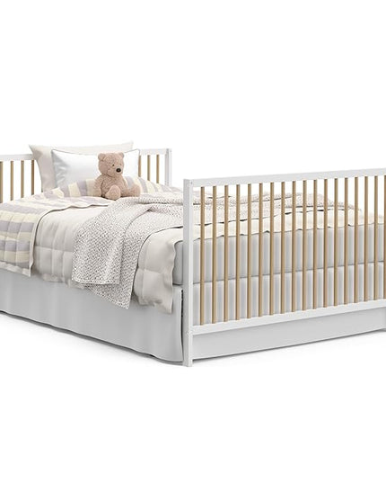 Graco Teddi 5-in-1 Convertible Crib (White with Driftwood) – GREENGUARD Gold Certified, Converts to Daybed, Toddler & Twin Bed with Headboard and Footboard, Adjustable Mattress Height - LeafyLoom