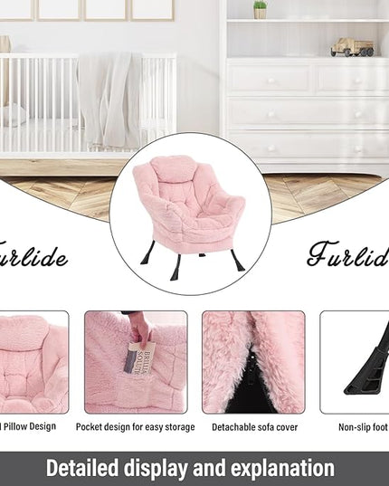 Lazy Chair with Ottoman, Modern Chair with Folding Footrest, Lounge Accent Chair, Comfortable Reading Chair, Oversized Armchairs for Bedroom, Study, Living Room(Plush Pink) - LeafyLoom
