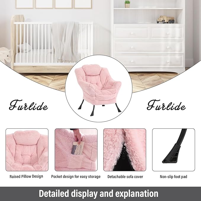 Lazy Chair with Ottoman, Modern Chair with Folding Footrest, Lounge Accent Chair, Comfortable Reading Chair, Oversized Armchairs for Bedroom, Study, Living Room(Plush Pink) - LeafyLoom