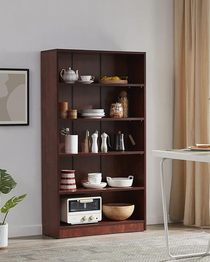 Farini Cherry Bookshelf 5 Shelf Office Bookcase 60 Inches Tall Modern Wood Bookshelf for Living Room Office - LeafyLoom