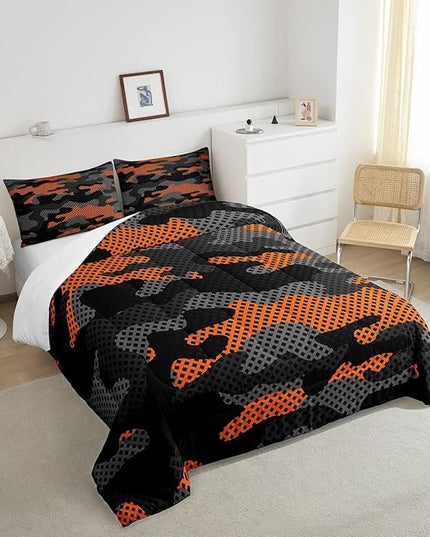 Erosebridal Army Camouflage Comforter Set King Size Teens Adult Camo Bedding Set for Kids Boys Girls Colorful Pattern Decor Down Comforter Orange Black Grey Duvet Set Geometric Pattern Quilt Set - LeafyLoom