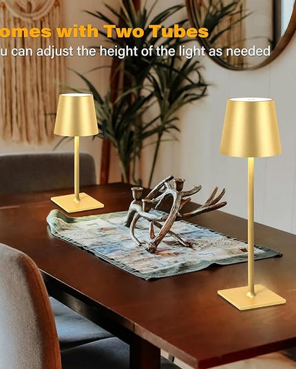 2 Pack Cordless Table Lamps, 3 Colors Stepless Dimming, 5000mAh Rechargeable Battery LED Desk Lamp for Bedroom/Couple Dinner/Desk/Cafe/Dining Room/Terrace - LeafyLoom