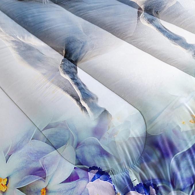 Kid Galloping Horse Comforter Set Floral Butterfly Horse Bedding Set for Boys Girls Adult, 1 Comforter + 2 Pillowcases - LeafyLoom