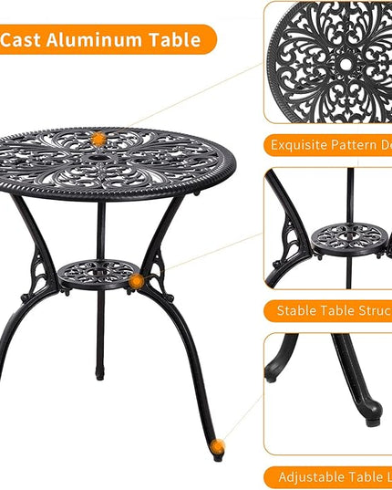 Outdoor Bistro Set 3 Piece Patio Bistro Set, Cast Aluminum Bistro Table and Chairs Set of 2, Small Patio Table Set for Porch, Black - LeafyLoom