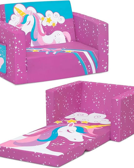 Delta Children Unicorn Cozee Flip-Out Chair For Relaxing - 2-in-1 Convertible Lightweight,Portable Chair to Lounger for Toddlers & Kids - LeafyLoom