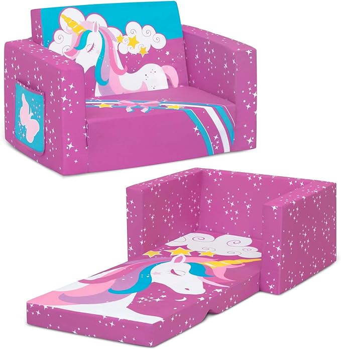 Delta Children Unicorn Cozee Flip-Out Chair For Relaxing - 2-in-1 Convertible Lightweight,Portable Chair to Lounger for Toddlers & Kids - LeafyLoom