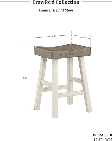 Lexicon Saddle Bar Stools Set of 2 Barstools with Footrest, Armless Dining Chairs for Kitchen Island, Breakfast Nook, Living Room, Counter Height, White/Coffee - LeafyLoom