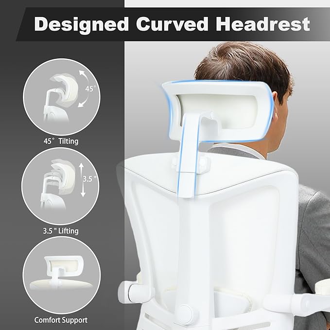 Vonesse Ergonomic Office Chair with Spring Cushion High Back Computer Mesh Office Chair with Footrest Big and Tall Office Chair High Back Home Office Chair for Heavy People Desk Chair White - LeafyLoom