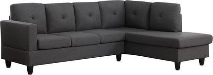 LOVMOR Living Room L-Shape Sectional Sofa with Right Facing Chaise, Linen Upholstered Reversible Corner Couch for Home, Small Space, Apartment, Dark Gray, 96 Inch - LeafyLoom