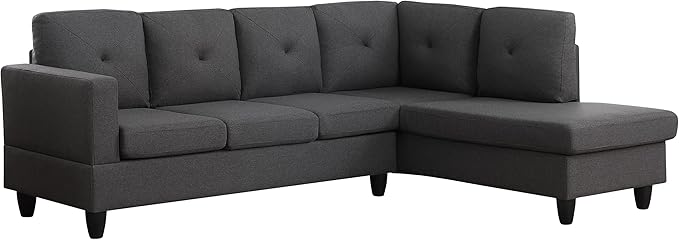 LOVMOR Living Room L-Shape Sectional Sofa with Right Facing Chaise, Linen Upholstered Reversible Corner Couch for Home, Small Space, Apartment, Dark Gray, 96 Inch - LeafyLoom