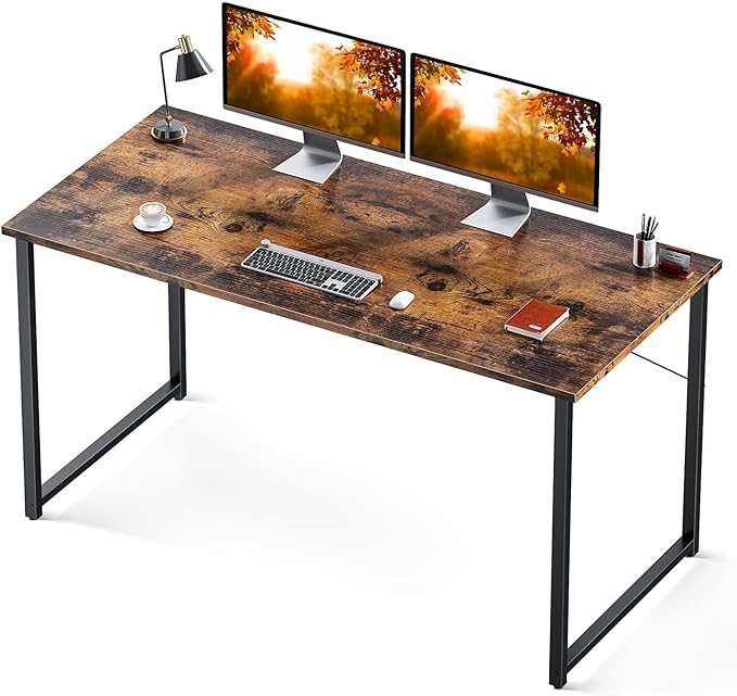 Coleshome 55 Inch Computer Desk, Modern Simple Style Desk for Home Office, Study Student Writing Desk,Vintage - LeafyLoom