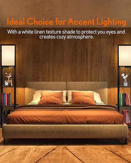 OUTON Floor Lamp with Shelves, Dimmable Shelf Floor Lamp with Remote, 1USB & 1 Type C Ports, 1 Power Outlet, Modern Standing Lamp with 4 Color Temperature for Living Room, Bedroom, Matte Black - LeafyLoom