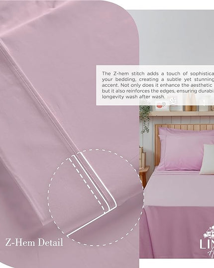100% Cotton Percale Sheets Twin Size,Mauve Lavender, Deep Pocket, 3 Pieces Sheet Set - 1 Flat, 1 Deep Pocket Fitted Sheet and 1 Pillowcase, Crisp Cool and Strong Bed Linen - LeafyLoom