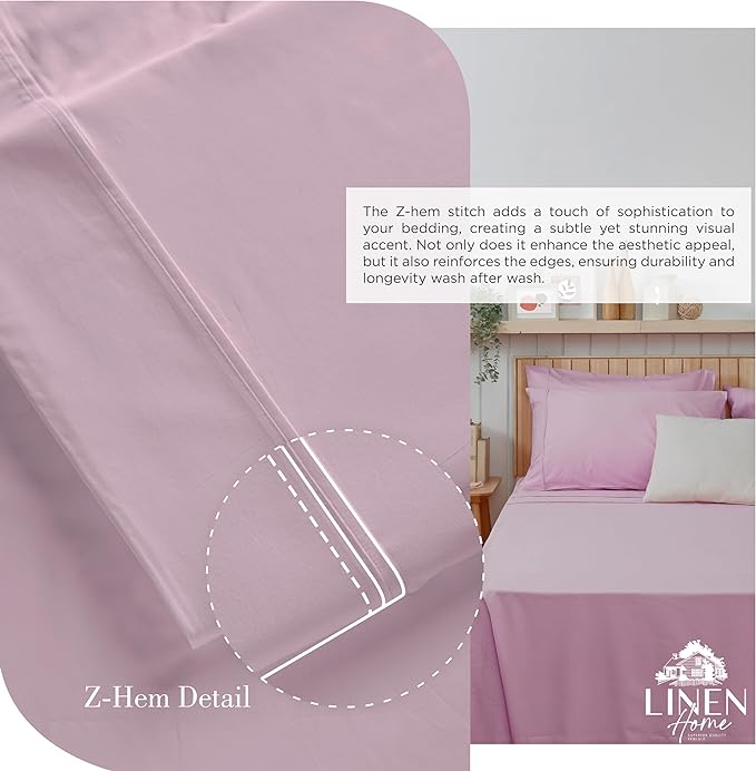 100% Cotton Percale Sheets Twin Size,Mauve Lavender, Deep Pocket, 3 Pieces Sheet Set - 1 Flat, 1 Deep Pocket Fitted Sheet and 1 Pillowcase, Crisp Cool and Strong Bed Linen - LeafyLoom