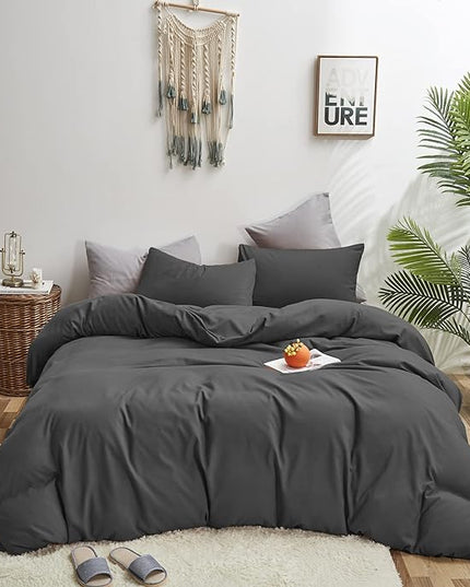 Deep Grey Comforter Set Queen Dark Gray Bedding Set Teens Adult Solid Gray Color Bedding Set 3 Pieces with 2 Pillowcases Women Lightweight Durable Full Blanket Quilts Set Gray Bed Comforter - LeafyLoom