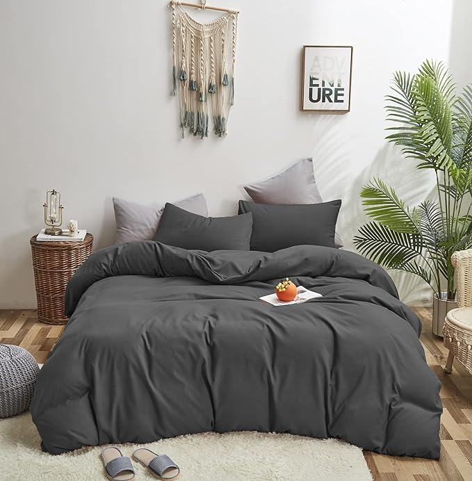 Grey Comforter Set Twin Pure Dark Gray Beddig Set for Kids Teens Adult Solid Gray Color Bedding Set Lightweight Durable Gray Blanket Quilts Set - LeafyLoom