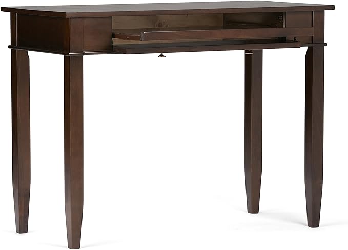 SIMPLIHOME Carlton SOLID WOOD Transitional Modern 42 inch Wide Home Office Desk, Writing Table, Workstation, Study Table Furniture in Dark Tobacco Brown with 1 Drawer - LeafyLoom
