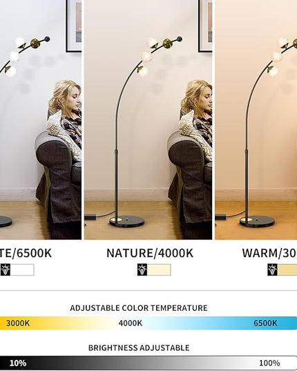 Ganeed Floor Lamp for Living Room,24W Bright LED Standing Lamps with Remote Control,61.4 in Tall Dimmable 3 Color Temperatures Eye-Protection Black Reading Tall Lamps for Bedroom Office Dorm Room - LeafyLoom