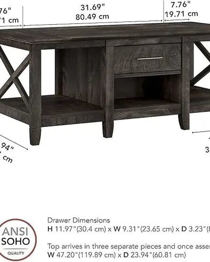 Bush Furniture Key West 47-Inch x 24-Inch Coffee Table, Dark Gray Hickory (KWT148GH-03) - LeafyLoom