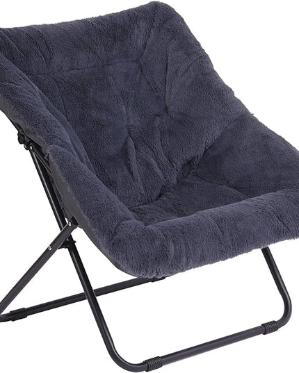 Tiita Comfy Saucer Chair, Soft Faux Fur Oversized Folding Accent Chair, Lounge Lazy Chair for Kids Teens Adults, Metal Frame Moon Chair for Bedroom, Living Room, Dorm Rooms - LeafyLoom