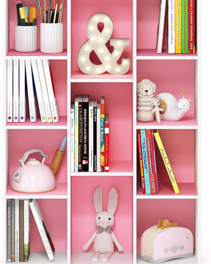 Furinno Luder Bookcase / Book / Storage , 11-Cube, White/Pink - LeafyLoom