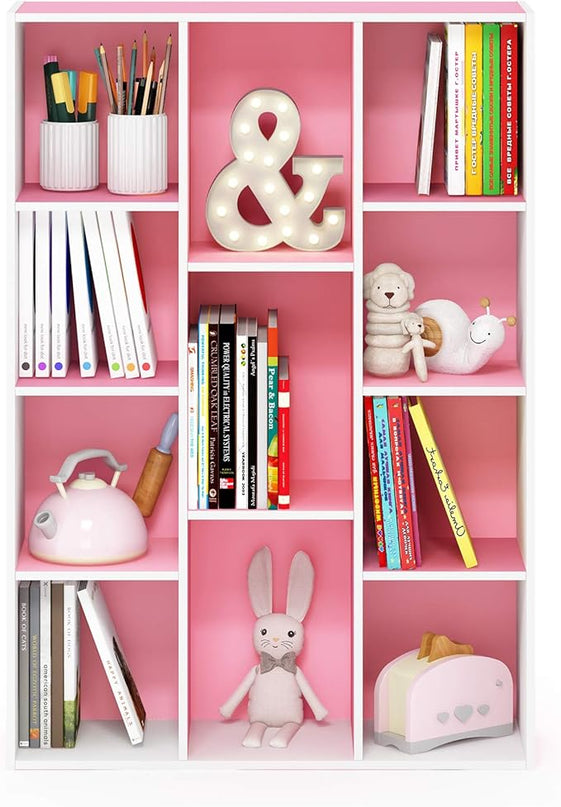 Furinno Luder Bookcase / Book / Storage , 11-Cube, White/Pink - LeafyLoom