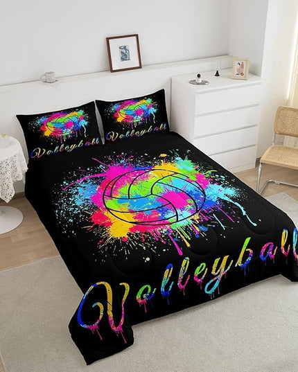 Feelyou Kids Volleyball Comforter Set King Size Sports Game Bedding Set for Boys Girls Teens Bedroom Decor Tie Dye Comforter Women Men Volleyball Player Duvet Set with 2 Pillow Case - LeafyLoom