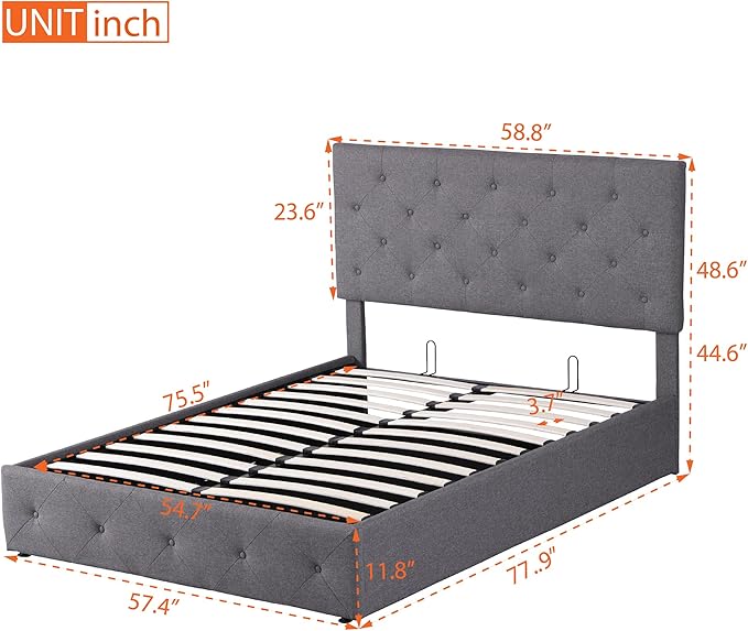 Full Upholstered Platform Hydraulic System, Lift Up Storage Bed Size with Headboard and Button Tufted, Wooden Bedframe for Teens Adults, B-Gray b - LeafyLoom