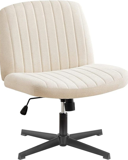 OLIXIS Cross Legged Armless Wide Adjustable Swivel Padded Home Office Desk Chair, Beige - LeafyLoom