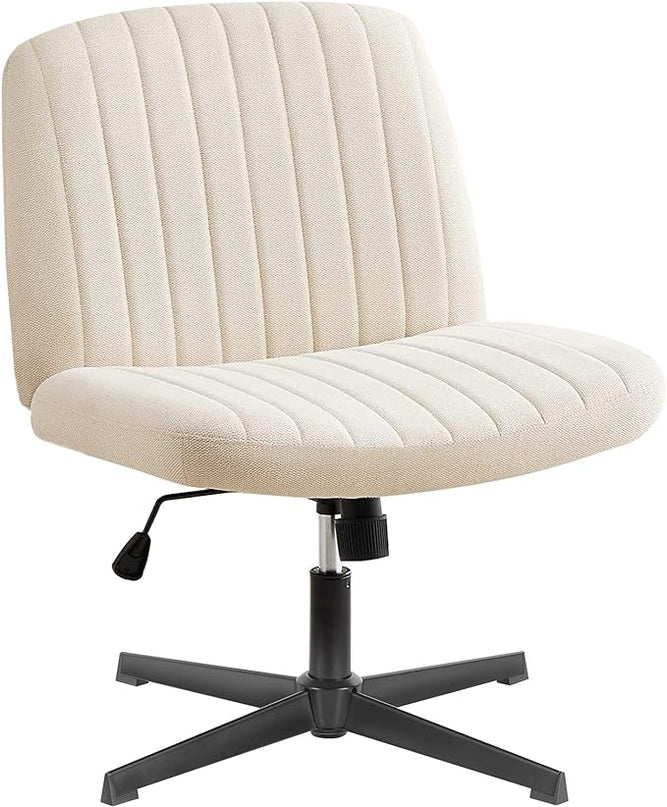 OLIXIS Cross Legged Armless Wide Adjustable Swivel Padded Home Office Desk Chair, Beige - LeafyLoom