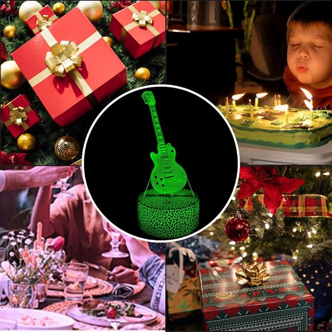 Guitar 3D Night Light Illusion Lamp,16 Color Changing with Remote Control,Bedroom Decor Xmas Birthday for Musical Lover Men Women Family, Friends - LeafyLoom