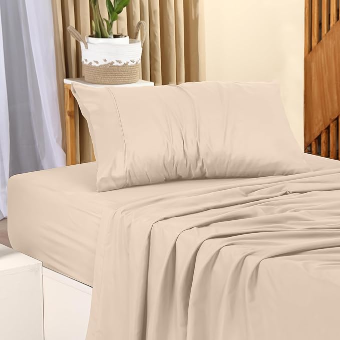 Utopia Bedding Twin Bed Sheets Set - 3 Piece Bedding - Brushed Microfiber - Shrinkage and Fade Resistant - Easy Care (Twin, Beige) - LeafyLoom