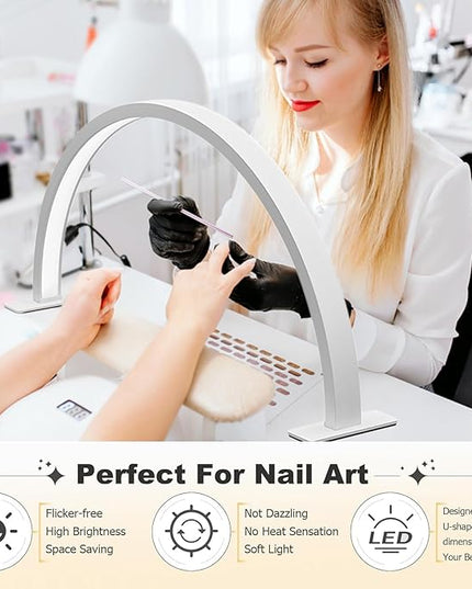 Half Moon Lamp for Naiil Desk 3000-6000k 50w LED Lash Lamp for Lash Extension Led Light for Nails tech, Stepless Dimming 3 Color Led Light for Nails Tech (White, 23IN) - LeafyLoom