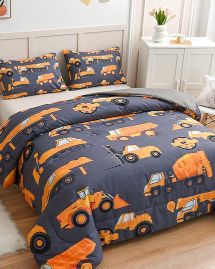 NTBED Construction Truck Comforter Set for Boys Kids Vehicles Excavator Cars Lightweight Microfiber Bedding Sets (Grey, Twin) - LeafyLoom