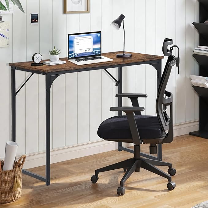 FurnitureR 31.5" Home Office Table Simple Style Computer Desk Laptop PC Writing Table Sturdy Metal Frames for Study Room, Rustic Brown - LeafyLoom