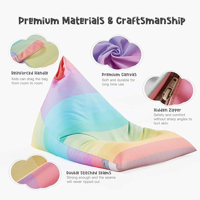 Nobildonna Stuffed Animal Storage Bean Bag for Kids (No Filler), Extra Large 250L Bean Bag Chair Cover Only, Washable Beanbag Without Filling Soft Premium Canvas Stuffable Bean Bag Cover (Rainbow) - LeafyLoom