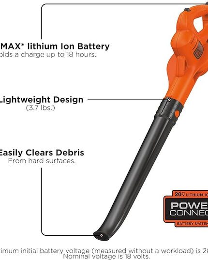 BLACK+DECKER 20V MAX Cordless Leaf Blower, Lawn Sweeper, 130 mph Air Speed, Lightweight Design, Battery and Charger Included (LSW221) - LeafyLoom