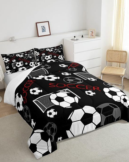 Feelyou Football Comforter Set Queen Size Rugby Sports Comforter for Kids Teens Adults Soccer Ball Game Bedding Set Gift for Football Lover Duvet Set Room Decor 3Pcs with 2 Pillow Case - LeafyLoom