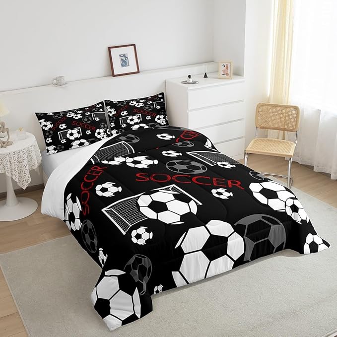 Feelyou Football Comforter Set Queen Size Rugby Sports Comforter for Kids Teens Adults Soccer Ball Game Bedding Set Gift for Football Lover Duvet Set Room Decor 3Pcs with 2 Pillow Case - LeafyLoom