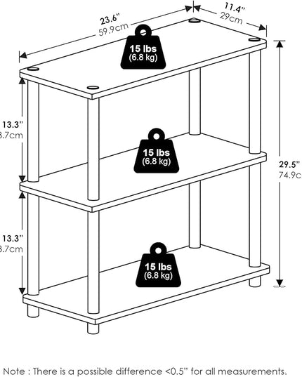 Furinno Turn-N-Tube 3-Tier Compact Multipurpose Shelf Display Rack, White/White - LeafyLoom