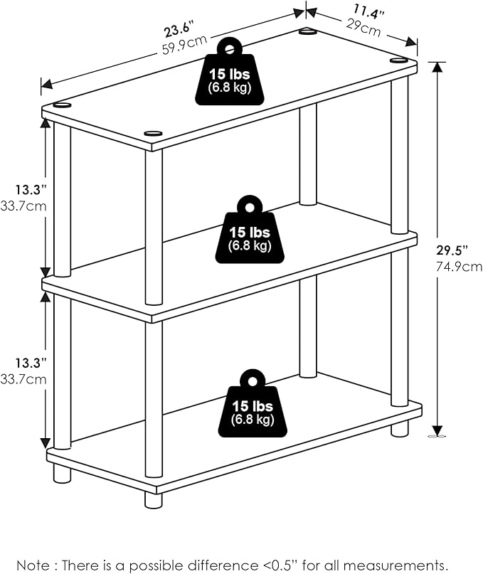 Furinno Turn-N-Tube 3-Tier Compact Multipurpose Shelf Display Rack, White/White - LeafyLoom