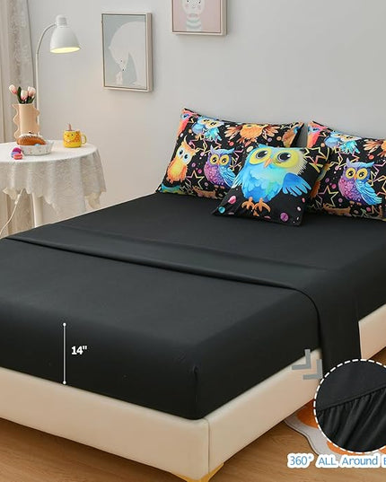 DORCAS Full Bedding Set with Comforter, Sheets for Kids, 6 Pieces, Owl, All Seasons, Unisex, Polyester, Machine Wash, Cute Owl Theme Design - LeafyLoom