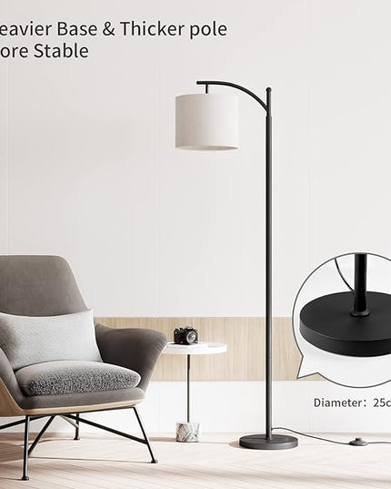 SUNMORY Arc Floor Lamp, Modern Floor Lamp with Romote Control and Stepless Dimmable Bulb, Metal Standing Lamps with Hanging Lampshade for Living Room, Bedroom, Office (Black) - LeafyLoom