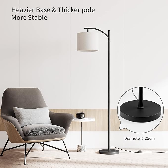 SUNMORY Arc Floor Lamp, Modern Floor Lamp with Romote Control and Stepless Dimmable Bulb, Metal Standing Lamps with Hanging Lampshade for Living Room, Bedroom, Office (Black) - LeafyLoom