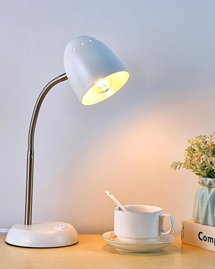 Eye-Caring Table Lamp of Simple Designs Home E26 Led Screw Basic Metal Desk Lamp with Flexible Gooseneck Hose Neck Study Lamp for Bedroom Office Living Room Convenient On/Off Switch(White) - LeafyLoom