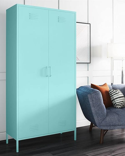 Novogratz Cache Tall 2 Door Metal Locker Cabinet, Mint - LeafyLoom