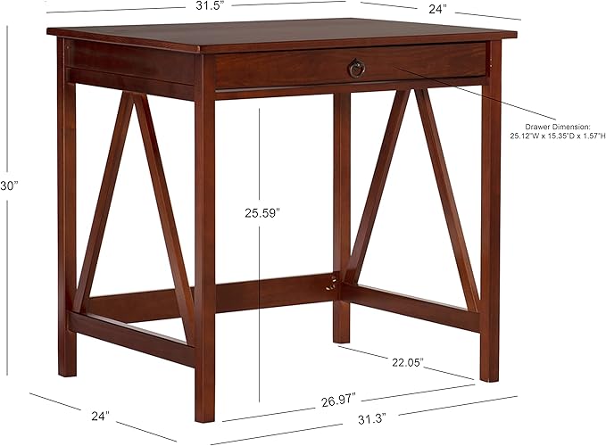 Linon Home Dcor Titian Laptop Desk, Antique Tobacco, 31.5" W x 24.02" D x 30" H - LeafyLoom